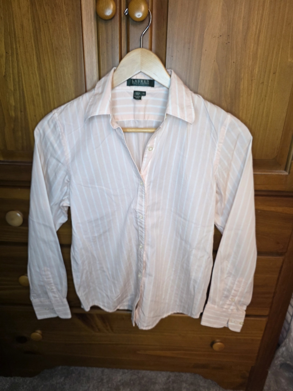 Lauren Ralph Lauren Women's Light Pink & White Striped Button-Down Shirt